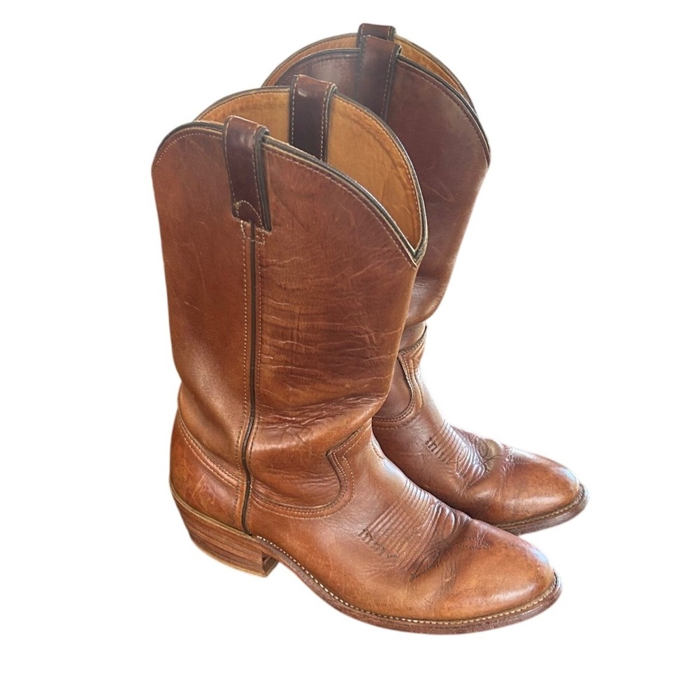 Vintage 2002 Double H Western Cowboy Boots Mens 10 Brown Leather Made in USA